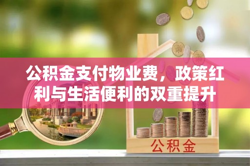 四湖公积金支付物业费，政策红利与生活便利的双重提升